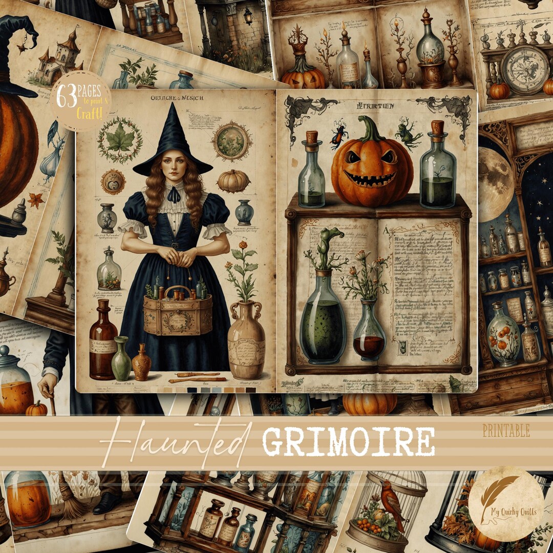 Haunted Grimoire Junk Journal Pages | Vintage Witch Printable Kit ...