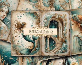 Mermaid Tales Junk Journal Pages | Ocean-Inspired Printable Paper, Fantasy Mermaid Fairy Ephemera, Digital Scrapbook Backgrounds for Crafts