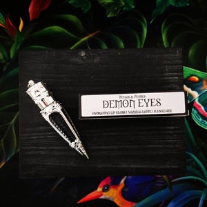 Demon Eyes Lip Gloss | vanilla latte | satin black | witchy makeup | witchy lip gloss | goth makeup | vegan and cruelty-free