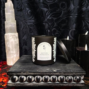 Gothic Romance Candle | black dahlia & cedarwood | tumbled strawberry quartz | gothic candle | crystal candle | dark literature