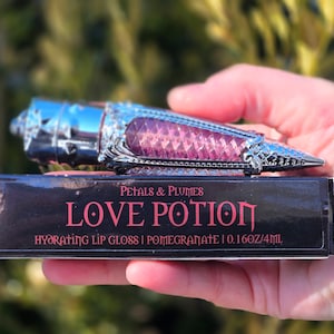 Love Potion Lip Gloss | pomegranate | rose gold | witchy makeup | witchy lip gloss | goth makeup | vegan and cruelty-free