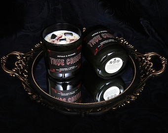 True Crime Candle | cashmere & vanilla | bloodstones | eco-glitter | witchy candle | gothic candle | crime candle