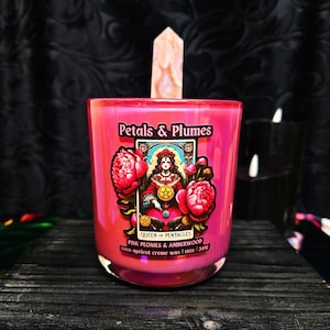 Queen of Pentacles Candle | pink peonies & amberwood | flower agate tower | Minor Arcana | tarot cards | witchy candle | pagan candle