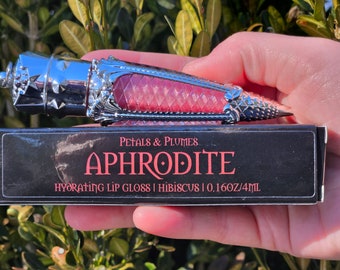 Aphrodite Lip Gloss | hibiscus | hot pink | witchy makeup | witchy lip gloss | goth makeup | vegan and cruelty-free