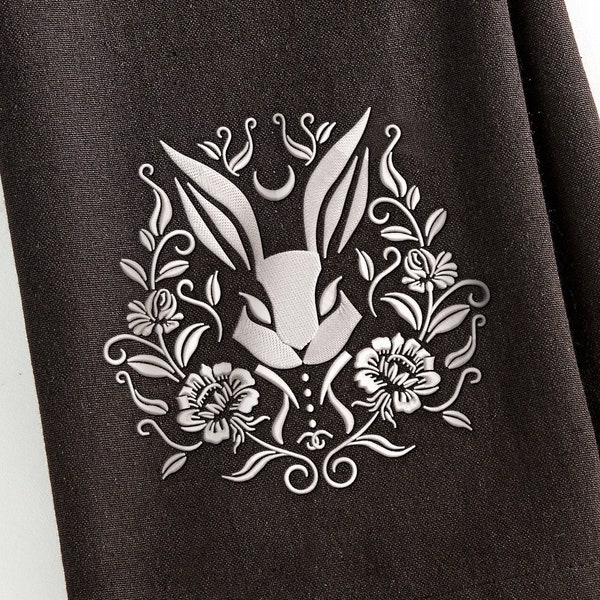 Embroidery Files: Gothic Style Rabbit Damask - 5, 6, 7, and 8 Inch Versions - One Thread Color