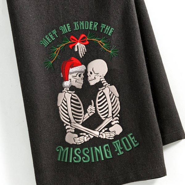 Stickerei: Goth Holiday Humor "Meet Me Under the Missing Toe" Design - 16,5 und 7,8 Zoll - 8 Fadenfarben