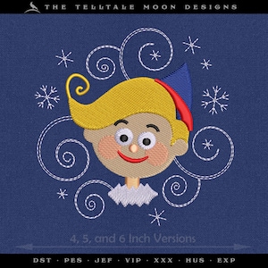 Diseño de bordado de Elfo Inadaptado – Cinco tamaños de 4 a 6 pulgadas – Navidad retro