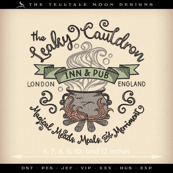 Cauldron Doodle Embroidery Design: Leaky Cauldron Inn (Digital File)