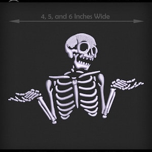 Embroidery: Shrugging Skeleton Design for Download - 4, 5, and 6 Inches Wide