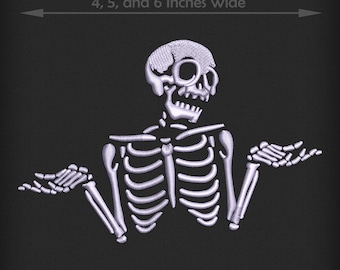 Embroidery: Shrugging Skeleton Design for Download - 4, 5, and 6 Inches Wide