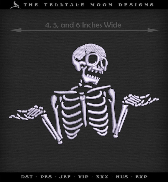 Embroidery: Shrugging Skeleton Design for Download - 4, 5, and 6