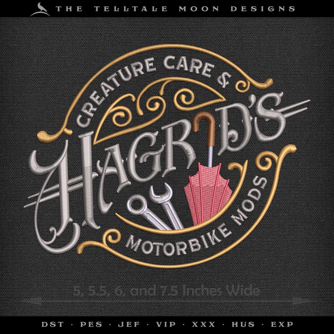 Machine Embroidery Wizarding Garage Vintage Sign Four Sizes 5 to 7.5