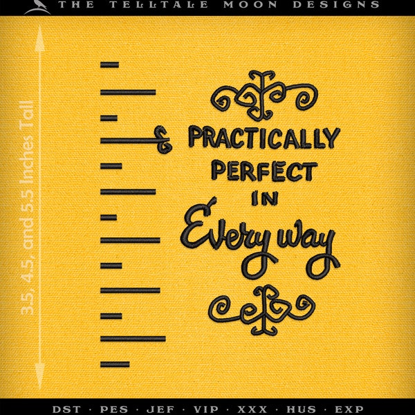 Embroidery: "Practically Perfect" Doodle Inspired by Poppins - 3.5, 4.5, and 5.5 Inches - PES, DST, More Formats