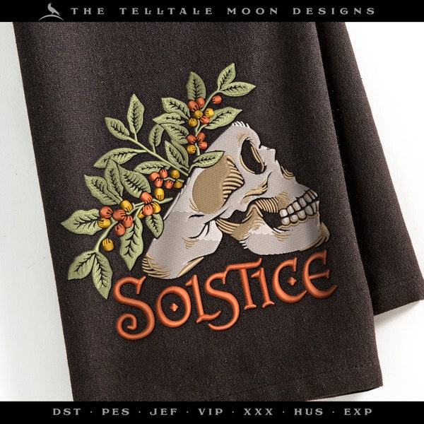 Embroidery: Pagan "Solstice" Skull Design for Download - 5, 6, 7, and 8 Inches - Five Thread Colors - Several Formats