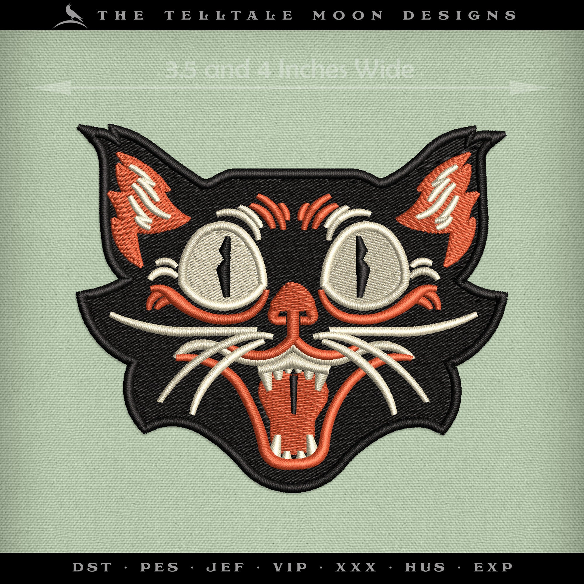 Embroidery: Retro Halloween Cat Set v.1 - Includes Both Cat & Pennant Embroidery - 3.5, 4, and 5 Inches Wide - Three Thread Colors