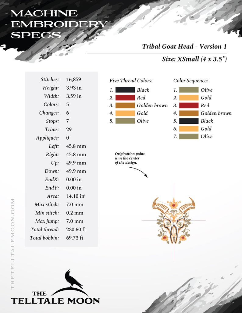 Goat Thread Ornate Goat Skull Embroidery Design – Gothic Western Style – Six Sizes ...