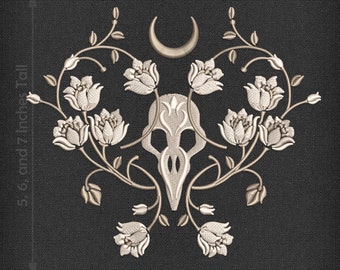 Embroidery: Gothic-style Forest Spirit Bird - Three Sizes Between 5 and 7 Inches - Two Thread Colors; Several Formats