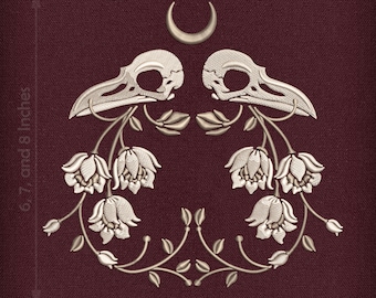 Embroidery SET of FOUR: Gothic-style Forest Spirit Bird in Three Sizes (Each Design) Between 5 and 7 Inches - Two Thread Colors