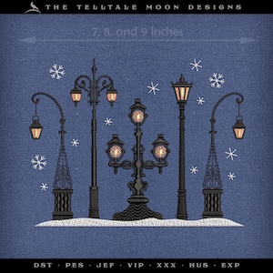 Embroidery: Classic Iron Street Lamps - Sizes Between 7 and 9 Inches Wide - Winter Versions Included - Individual Lamps Included