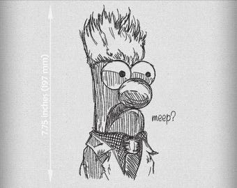 Embroidery: Funny Beaker Sketch - Four Sizes 5.5 to 8.5 Inches Tall - One Thread Color