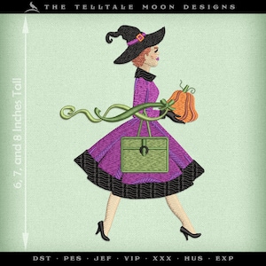 1950s Witch Costume Embroidery Design: 6-8 Inch (Digital File)