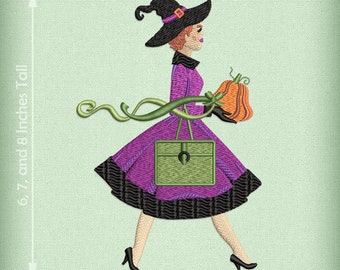 1950s Witch Costume Embroidery Design: 6-8 Inch (Digital File)
