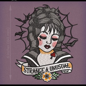 Embroidery: "Strange & Unusual" Classic Tattoo-style Lydia - Four Sizes About 3, 4, 5, 6 Inches - 8 Thread Colors