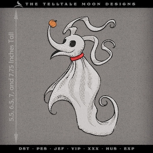 Puede incluir: Diseño bordado de Zero, el perro fantasma de Pesadilla antes de Navidad, sosteniendo una pequeña calabaza naranja. El diseño está disponible en varios tamaños, que van de 5,5 a 7,75 pulgadas de alto.