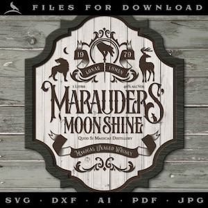 &quot;Kunst & Schnitt Dateien: &quot;&quot;Magical Moonshine&quot;&quot; Schild und Label im Vintage-Stil.&quot;