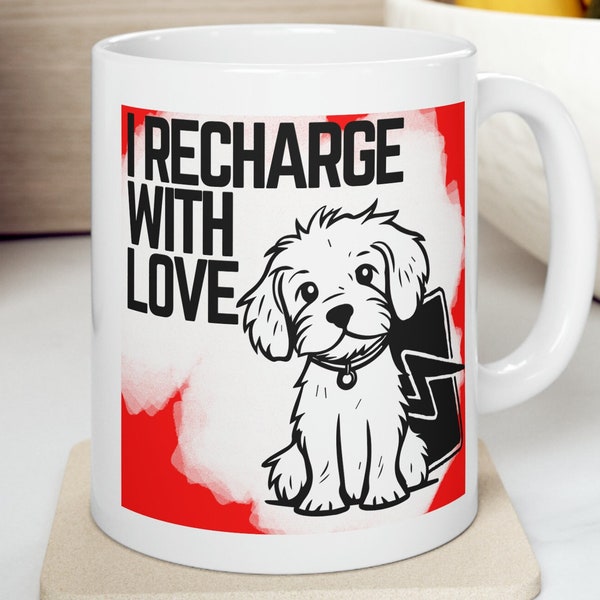 Cute dog, dog mug, puppy love, love, affectionate dog, good design, happy dog, original design, gift for a friend, creative mug, Ceramic Mug