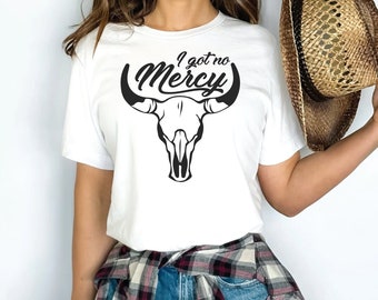 Ik heb geen genade shirt, westerse svg, cowboy png, koemeisjes huilen niet, koeschedel, countrymuziek, koeprint clipart, Jessie countrylied, Tiktok