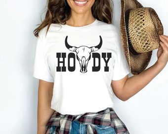 Howdy Svg, westerse koe schedel, lange hoorn png, vintage westerse png, zuidelijke svg bundel, country concert shirt, coors, texas longhorn svg