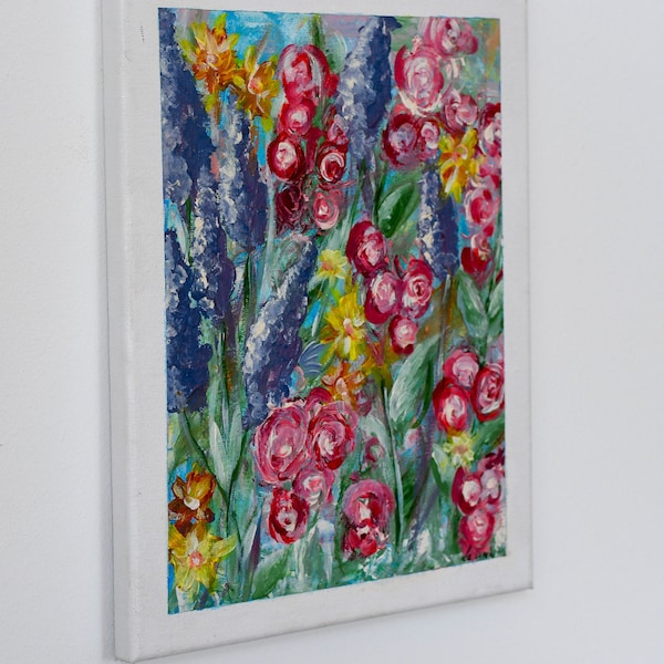 Blumen Acryl Bild - Original Kunstwerk auf Leinwand, Deko, Unikat, Geschenk, Acrylmalerei, Handarbeit, farbenfroh