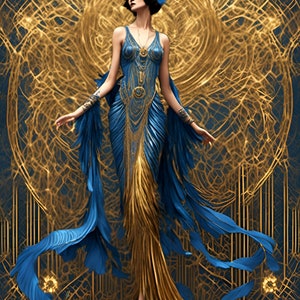 Blau und Gold Schöne Art Deco Frau