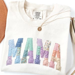 Mama T-Shirt, Faux Patchwork Pastel Varsity Mama Tee, Mothers Day Gift Shirt, Cute Mama Gift, Comfort Colors Tee, Aesthetic Mama Shirt
