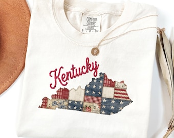 Camiseta de Kentucky, Camiseta patriótica de Kentucky con retazos, Camiseta de orgullo estatal de Kentucky, Regalo de Kentucky, Camiseta Comfort Colors de Kentucky