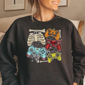 Halloween Skeleton Zombie Gaming Sweatshirt, Controllers Mummy Sweatshirt, Halloween Shirt, Gaming png, Video Game Shirt, Skeleton Gaming