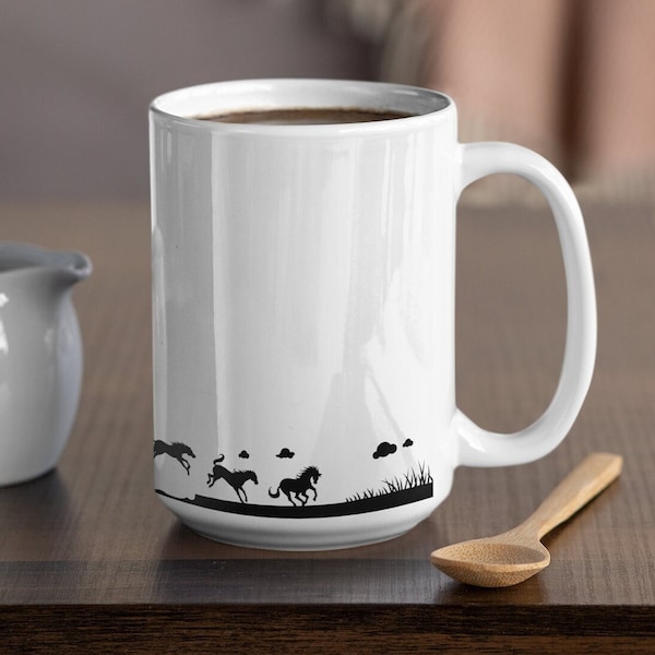 Running Horses Ceramic Mug 15oz, Gifts for Coworkers, Coffee Mug,