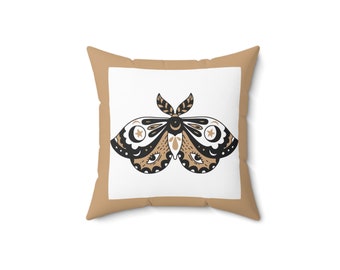 Boho Style Moth Spun Polyester Square Pillow, Home Decor, Living Room Throw Pillow, Bedroom Accent Pillow, Indoor