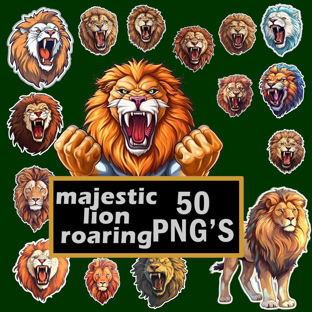 Majestic Lion Roaring Digital Sticker PNG Fun Cartoon Sticker African ...