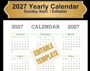 Editable 2025 Calendar With Sunday Start Minimalist Letter Size ...
