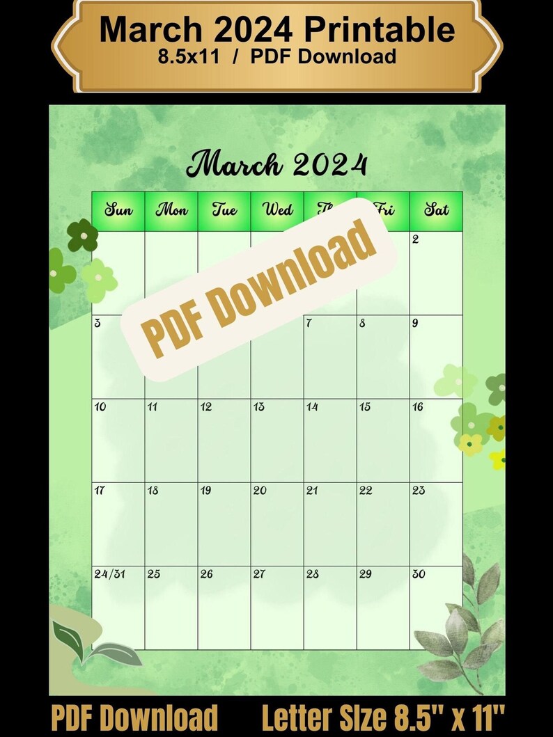 March Printable, 2025 March Calendar, Letter Size Planner, Monthly