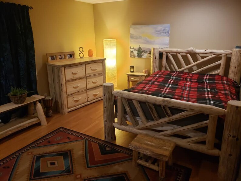 Log Wood Bed Frame Cabin Airbnb Rental Lodge Yellowstone Country Ranch
