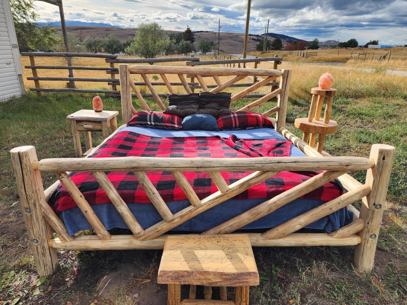 Log Wood Bed Frame Cabin Airbnb Rental Lodge Yellowstone Country Ranch