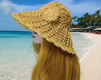 Occhiali da sole in rafia all'uncinetto - Stile boho in paglia con ampia tesa estiva
