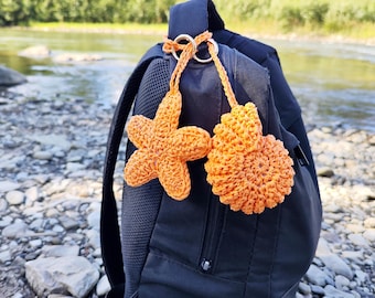 Llavero de rafia con forma de concha marina – Adorno para bolso con forma de estrella de mar, accesorio playero estilo bohemio