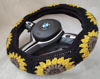 Gehäkelte Sonnenblume Lenkrad Abdeckung Boho Autozubehör für Frauen