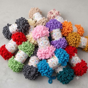 Alize Puffy Yarn, Chenille Loop Yarn, 100g, Finger Knitting, No Needles
