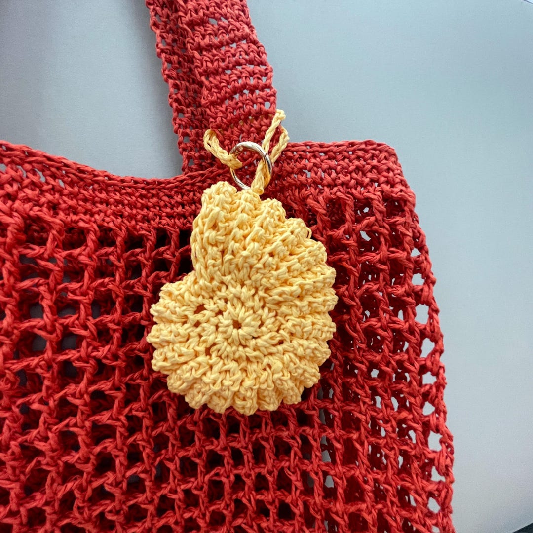 Handmade Raffia Crochet Seashell Bag Charm, Coastal Keychain - Etsy