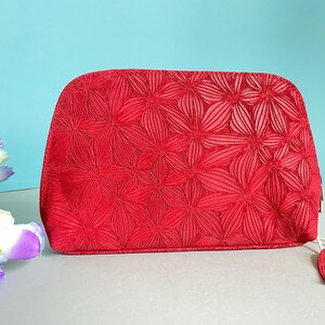 Leder Kosmetiktasche | Kleine Ledertasche Rot